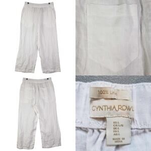 Cynthia Rowl Pants Straight Leg White Women’s Flat Front Size Large L Linen